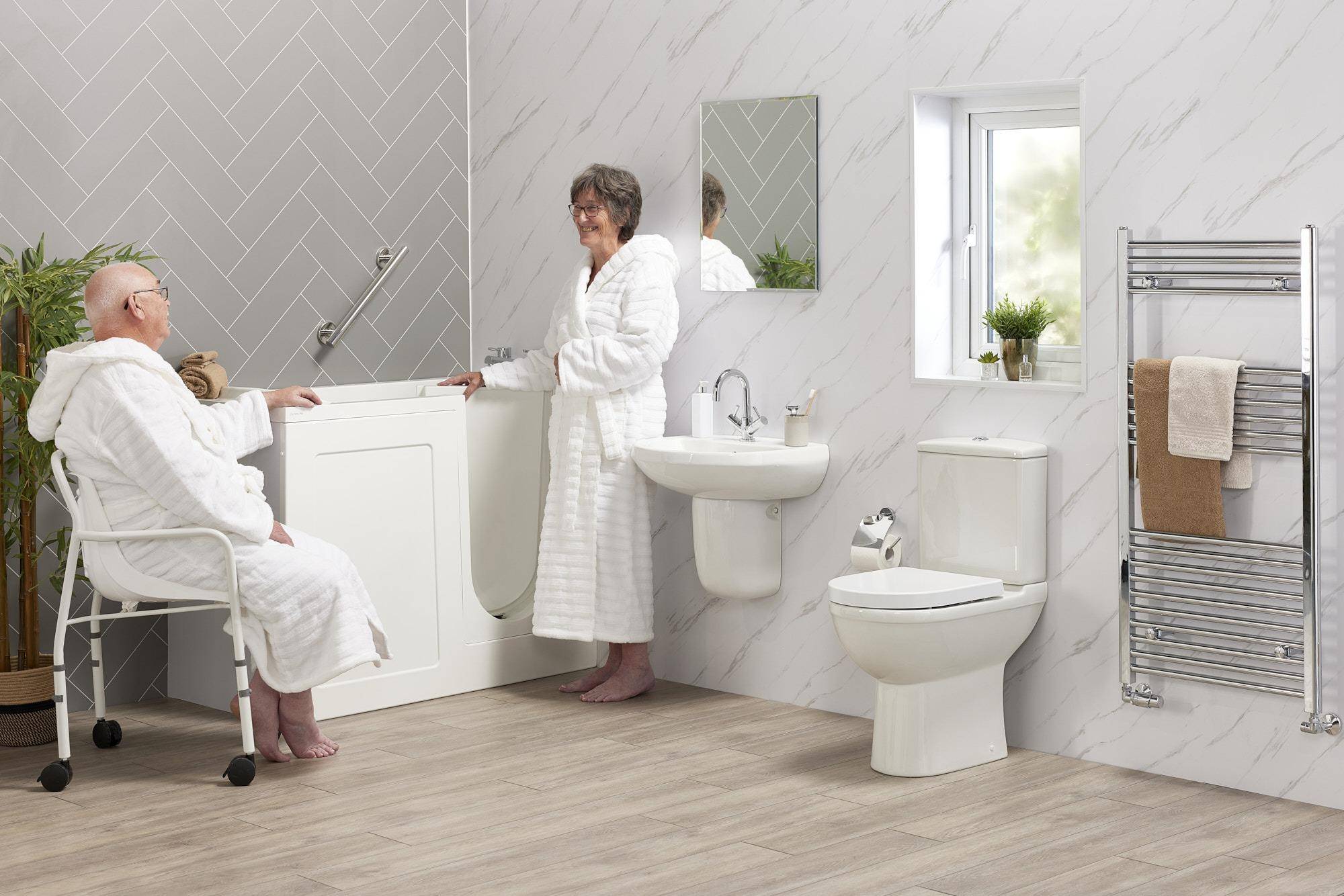 Elderly couple enjoying their walk-in bath at home